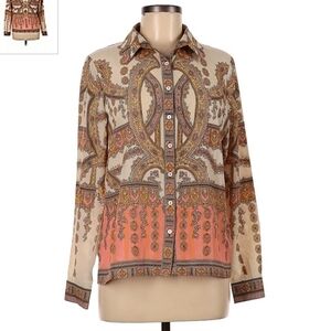 ASOS Long Sleeve Botton Up Collared Shirt Blouse Cream Women's Size 6 Allover